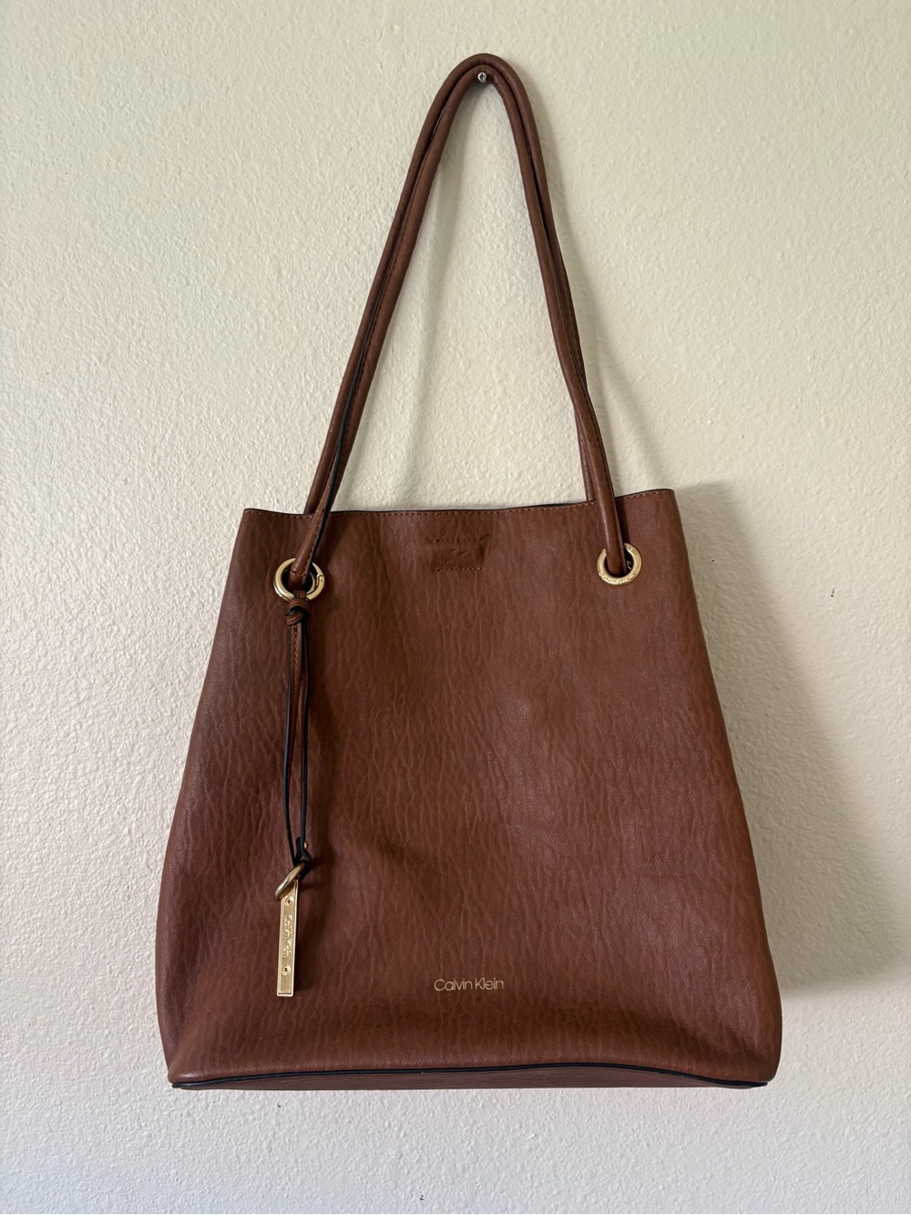 Calvin Klein Cognac Brown Faux Leather Tote